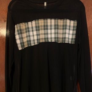 LF EMMA AND SAM LONG SLEVE MESH PLAID GREEN SHIRT